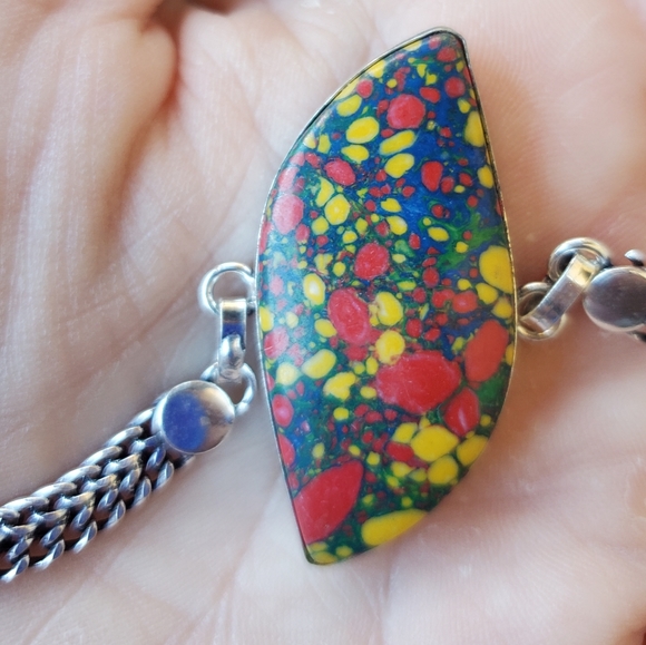 New Mosaic Jasper 925 Silver Bangle Bracelet. - Picture 12 of 14